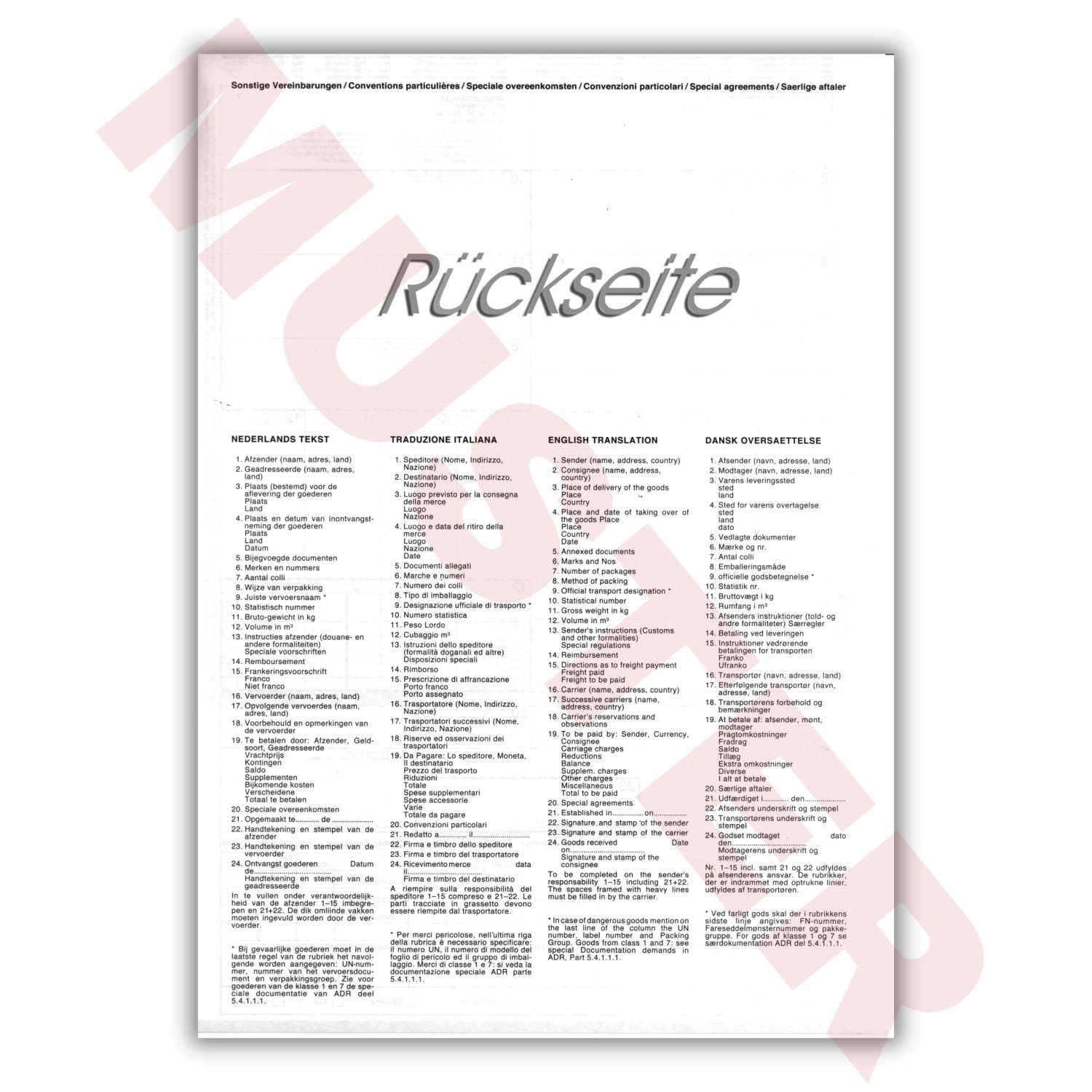 CMR Lot de 50 lettres de fret autocopiantes 4 voies pour le transport international de marchandises - Qualité supérieure - Conforme à la norme ADR - Fabriqué en Allemagne