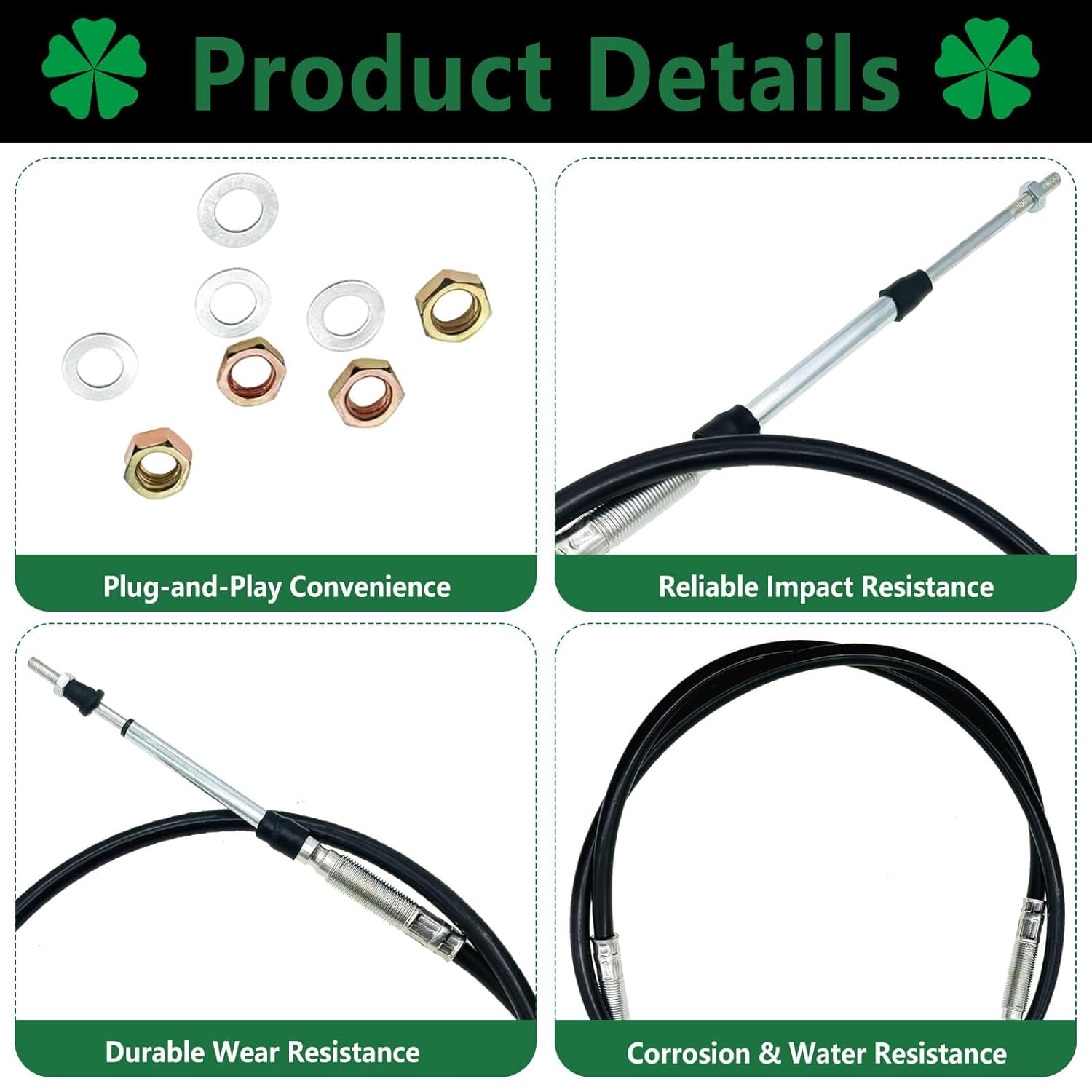 72" Universal Control Cable 5203BBU072 for Buyers Products 5200 Series, PTO Valve Dump Truck Cable, 1/4"-28 Thread Stainless Steel Rod, Heavy Duty