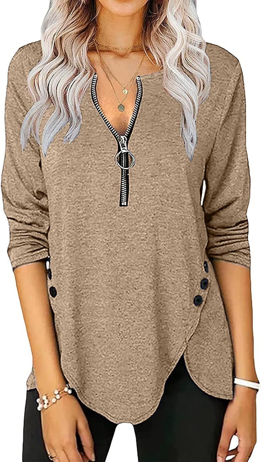 JJHAEVDY  Womens Zipper Fashion Solid Color T Shirts Long Sleeve Tunics Casual Comfy Tops : Sports & Outdoors