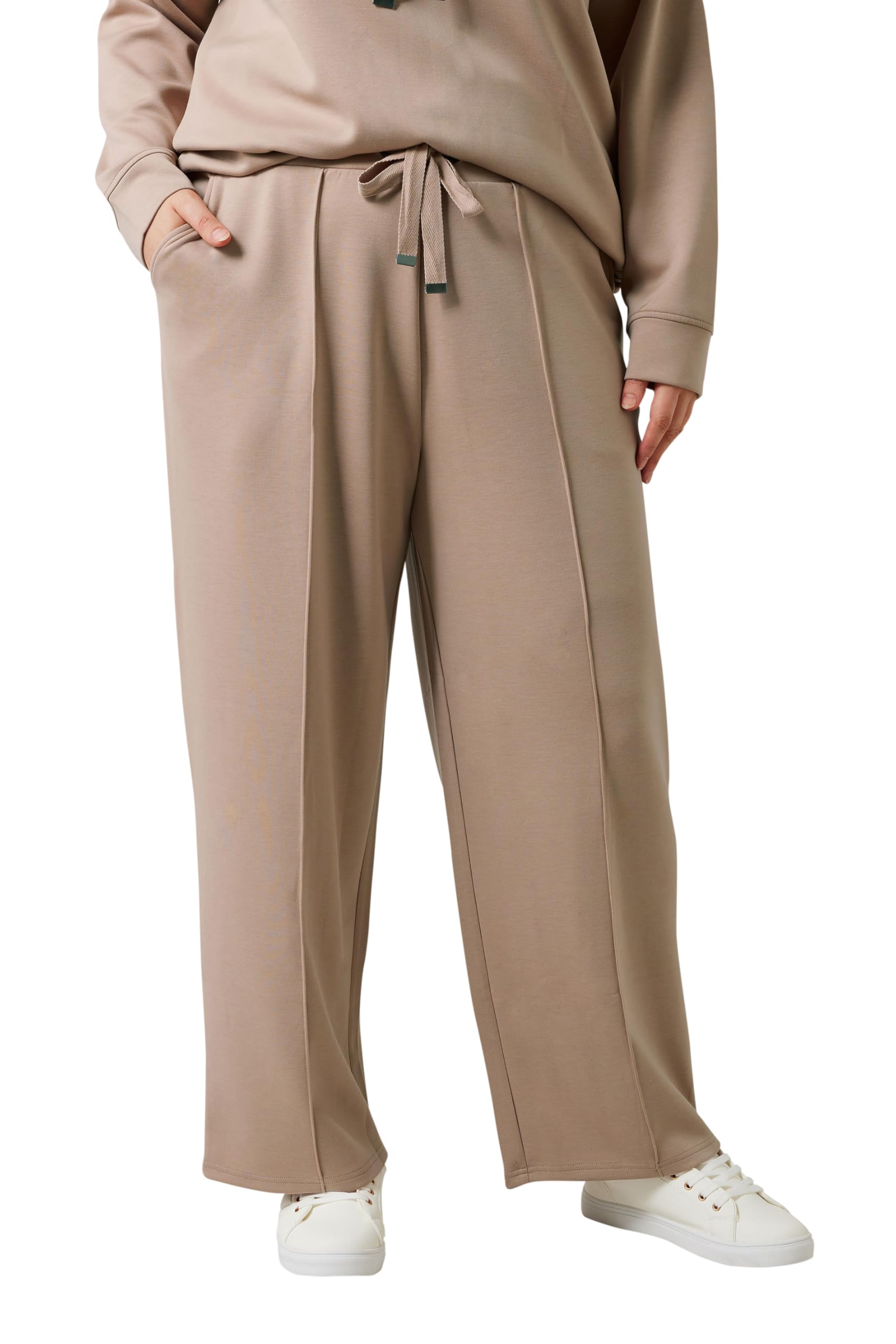 Evans Women's Beige Curve Natural Brown Luxe Wide Leg Joggers - Plus Size Curve