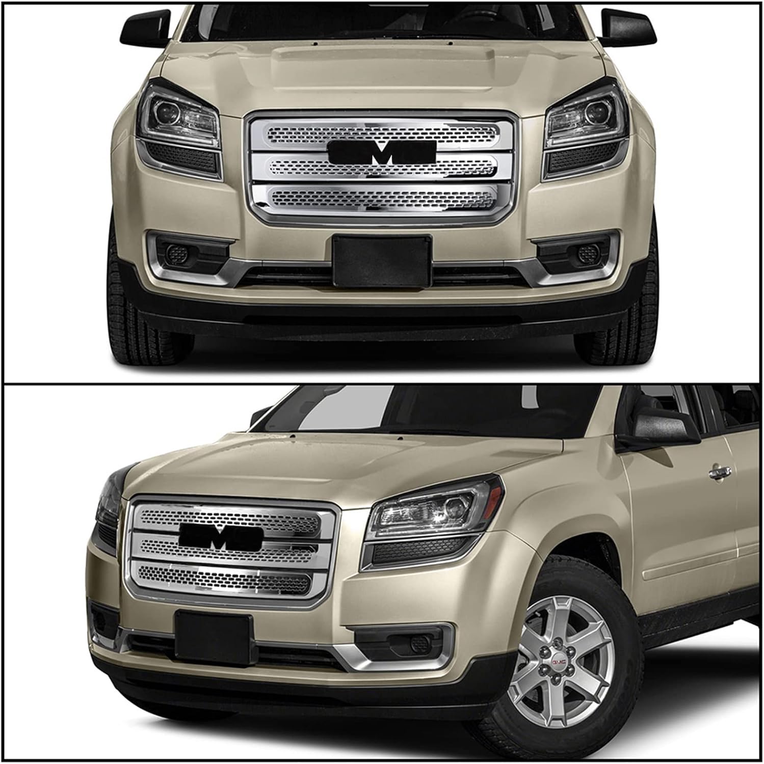 Grille Overlay Compatible With 2013-2016 GMC Acadia SL/SLE/SLT, Denali Style Chrome ABS Front Bumper Grille Cover Hood Mesh Guard Tape On by IKON MOTORSPORTS, 2014 2015