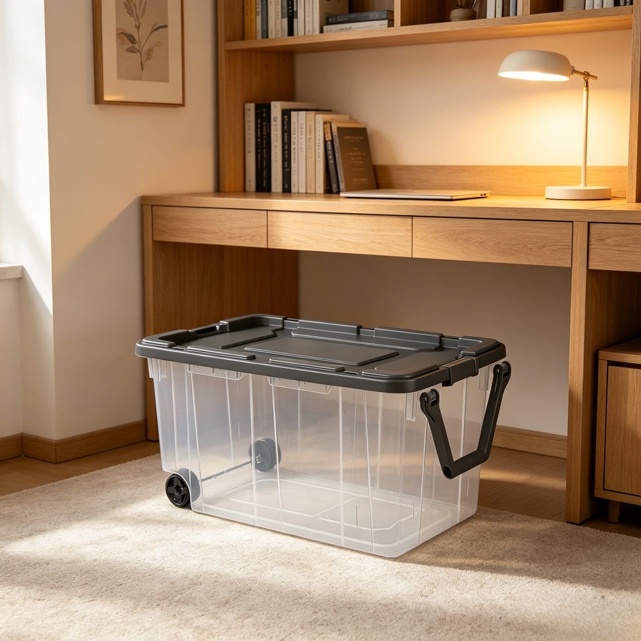 160 Quart Wheeled Stacker, Extra Large Durable Clear Bin, Latch Lid and Pull Handle, Gray, 2 Count