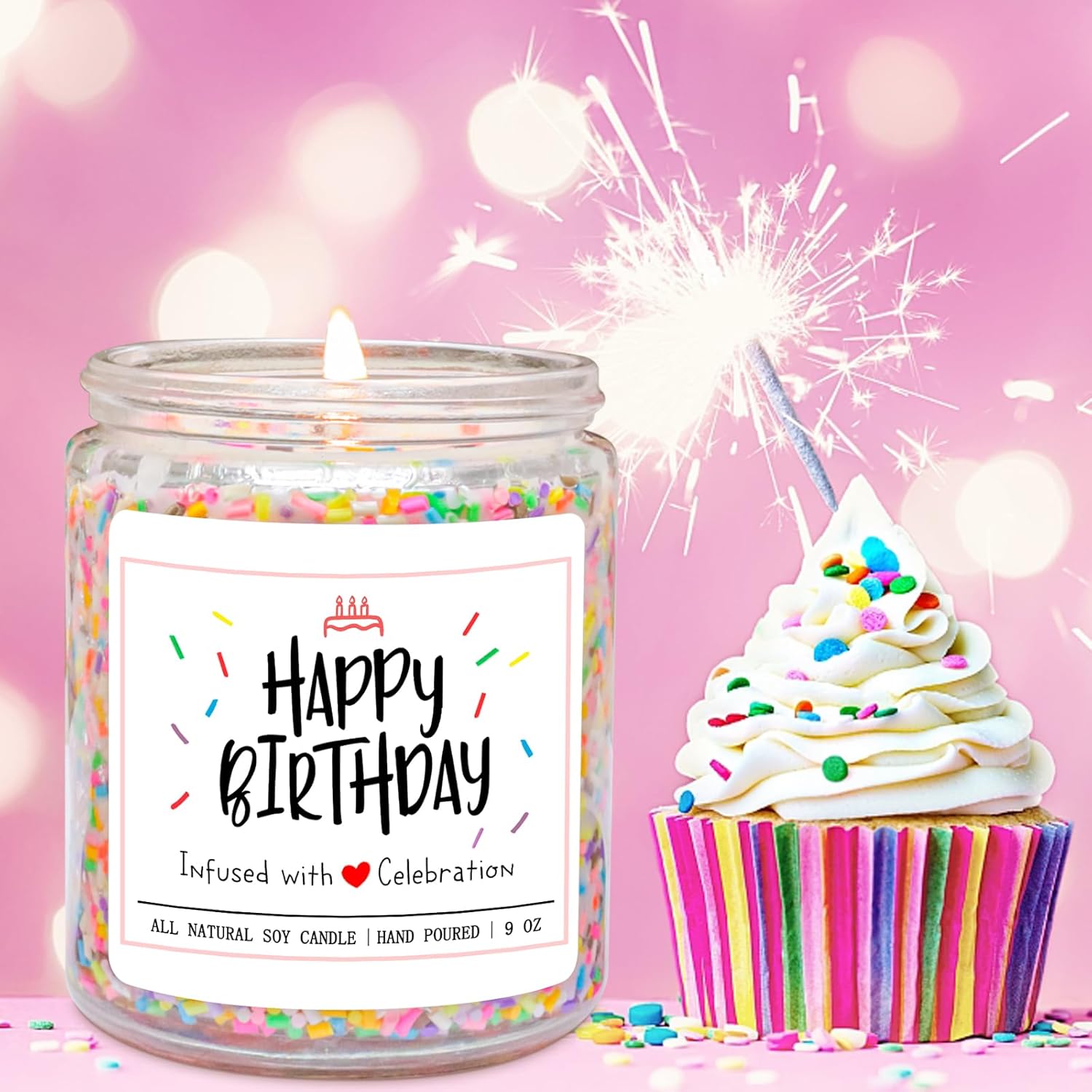 Homsolver Happy Birthday Candles Gifts for Women - Vanilla Birthday Cake Scent with Sprinkles Birthday Gifts for Women - Birthday Candles for Women, Happy Birthday Aromatherapy Candles Handmade - Image 4