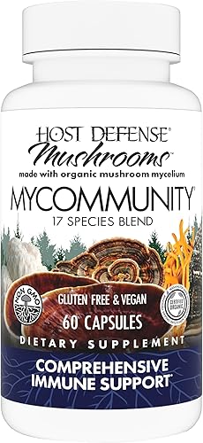 Host Defense, MyCommunity Capsules, apoyo inmunológico avanzado, suplemento de hongos con melena de león y reishi, sin sabor, 60