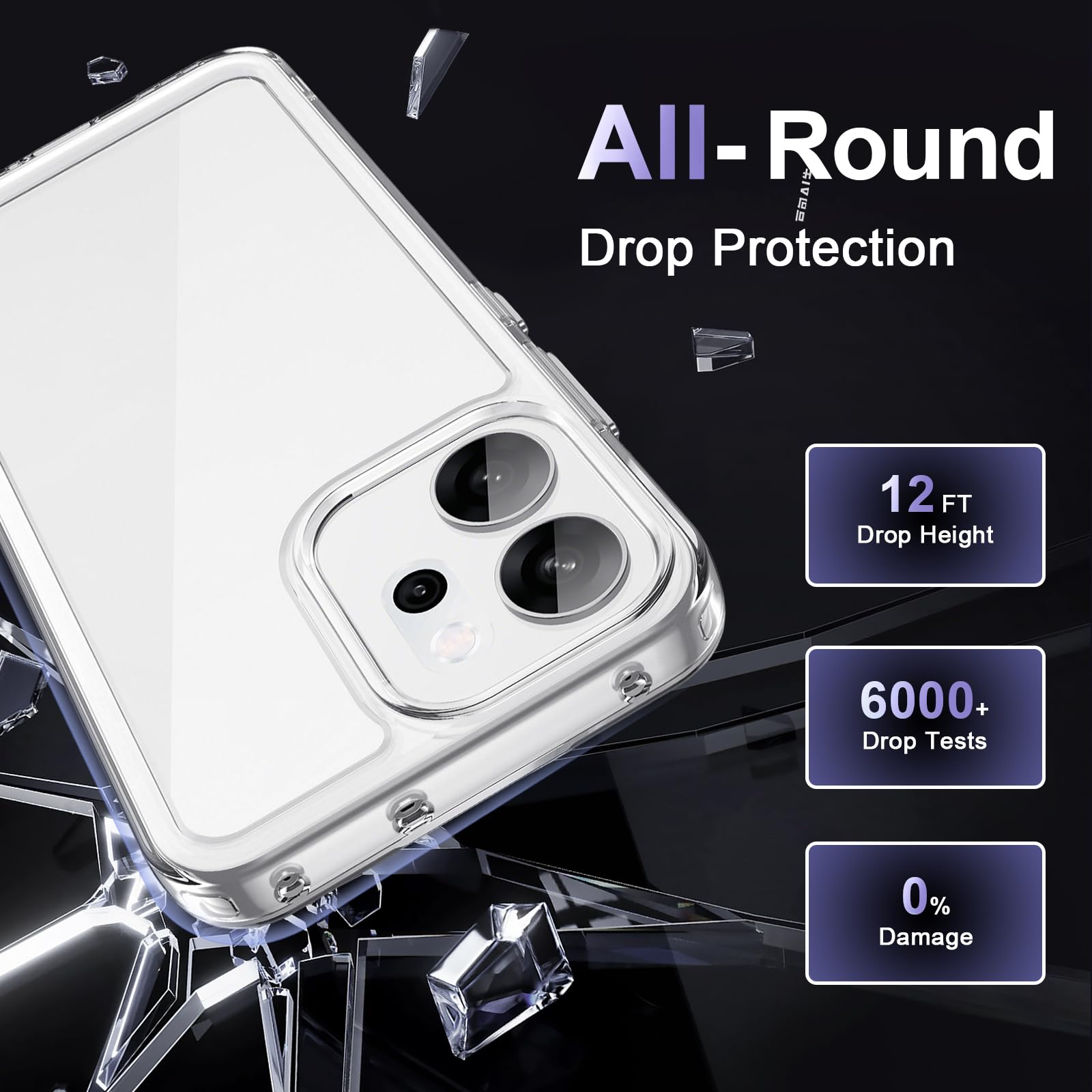 Cover per Oppo Reno 14/14 FS/14 F 5G, Custodia in TPU Antiurto Sottile di Livello Militare, Resistente all'ingiallimento, Case per Telefono in PC Rigido, Retro Antigraffio, Trasparente