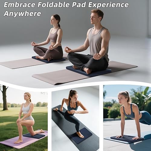 Miniatura 7 de ILILI Rodillera de yoga plegable, cojín suave de TPE de 1 pulgada para flexiones de rodilla, almohadilla de soporte de tablón, almohadilla plegable