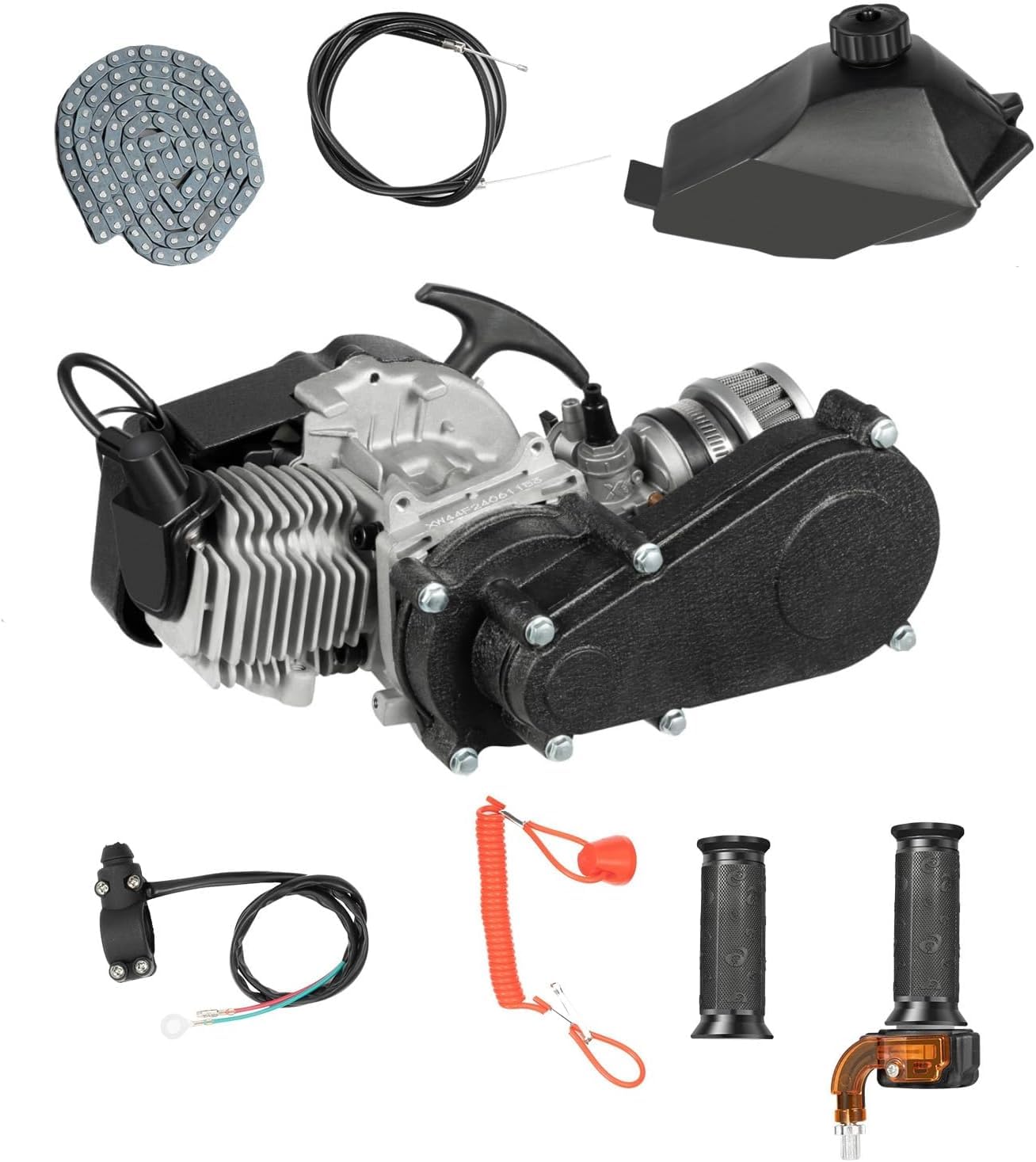 49cc Mini Engine Motor 2 Takt Benzinmotor Einzylinder luftgekühlte Komplettmotor Vergaser Seilzugstart Benzin Motor hand Pull Start Motoren für Pocket Bike Dirtbike ATV Quad