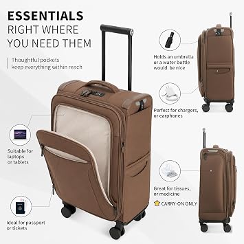 Verage Toledo 3 Pieces Luggage Sets, Softside Expandable Spinner Wheel Suitcase with Flashlight, Cocoa Brown, 3-Piece Set(20/24/29)