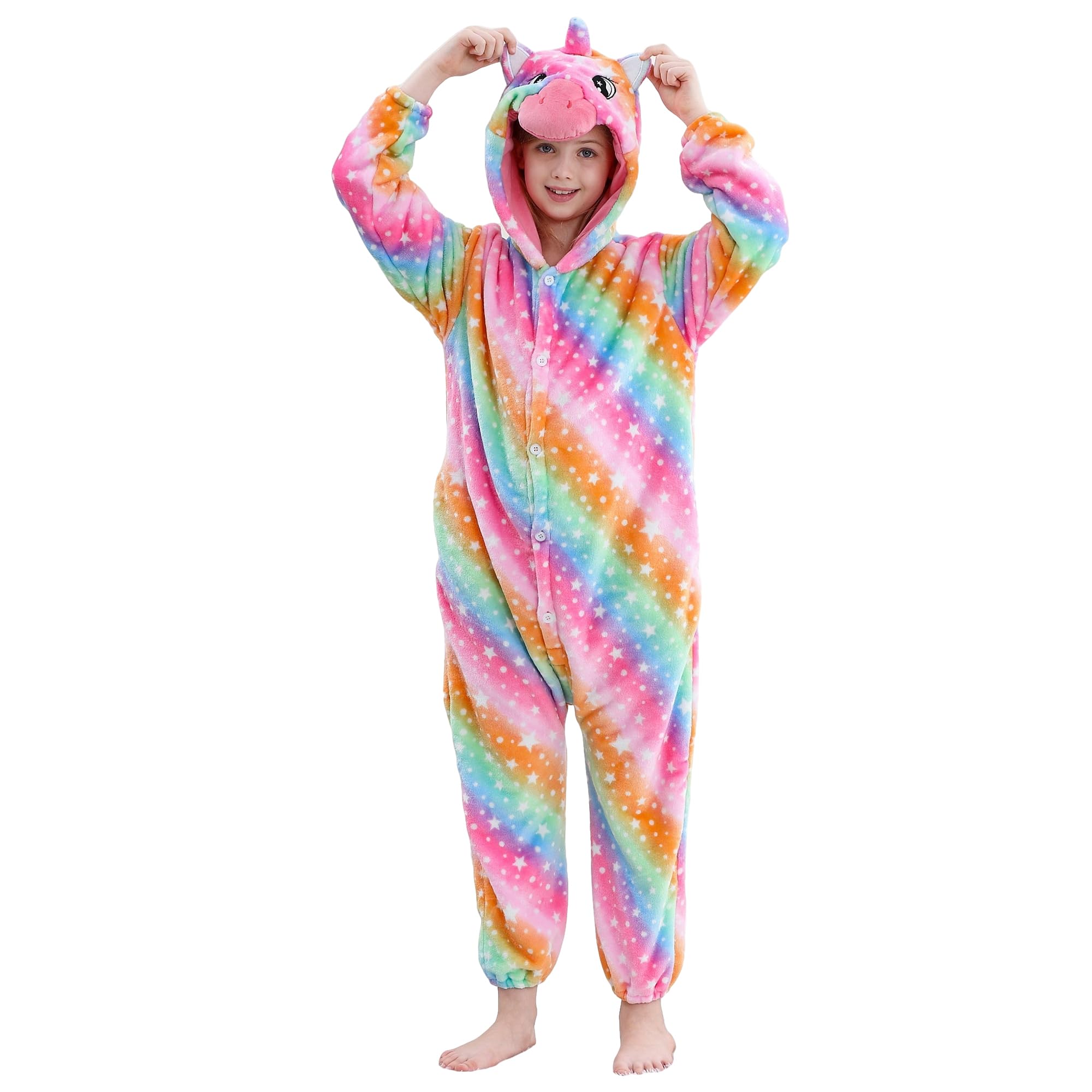 HAHASHOW Unisex dziecięcy kombinezon z kapturem ze zwierzętami, flanelowy kombinezon na jesień zimę, odzież z kreskówki na Halloween