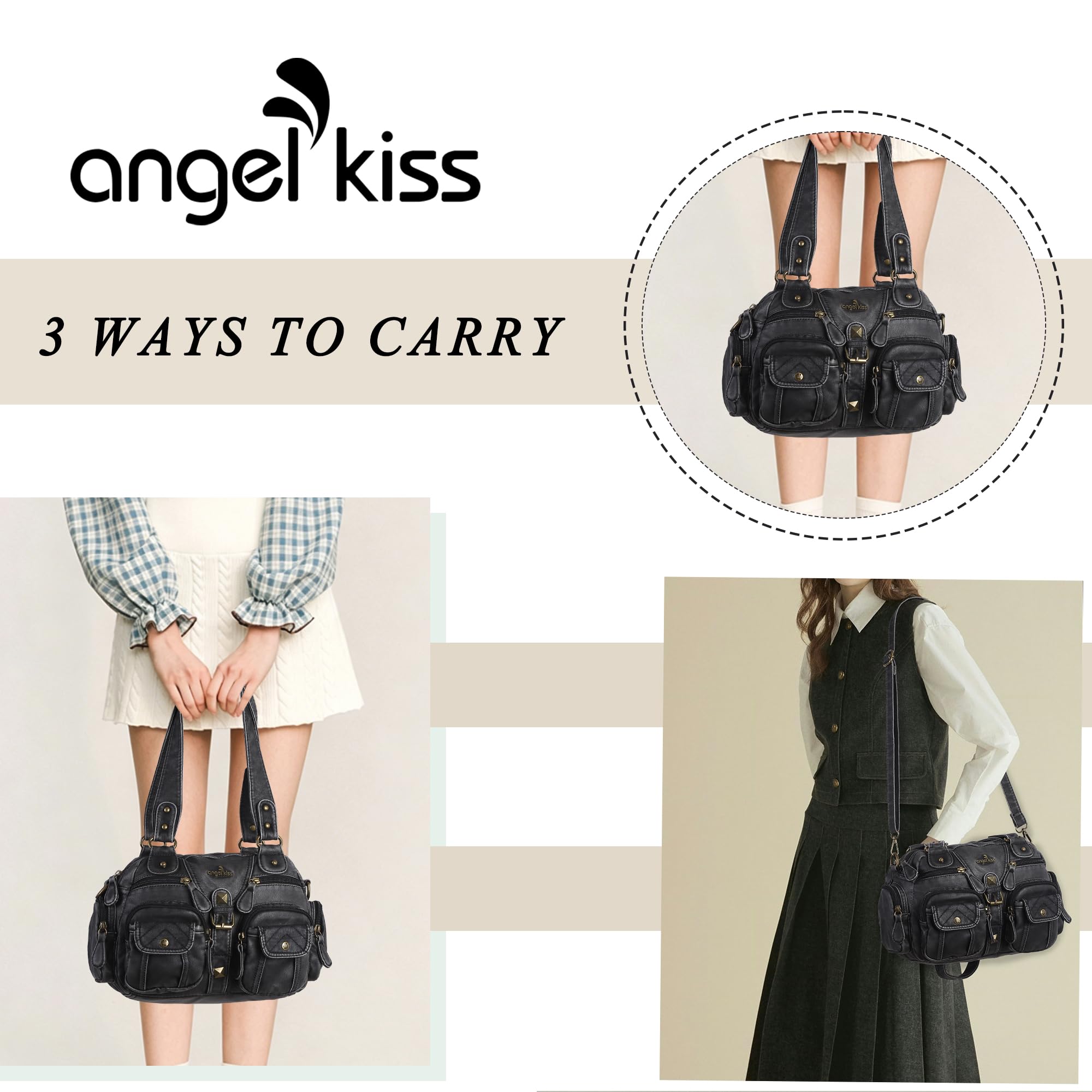Angel Kiss Handtaschen, Umhängetaschen, Damen, Leder, große Kapazität, Umhängetasche, Damen, PU-Leder, mit verstellbarem Schultergurt, Messenger-Tasche für Büro, Shopping, Reise