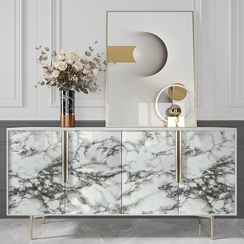 Miniatura 6 de VIOPVERY Papel de contacto de mármol blanco y negro de 35 x 197 pulgadas, papel tapiz de vinilo brillante para despegar y pegar, papel de pared de