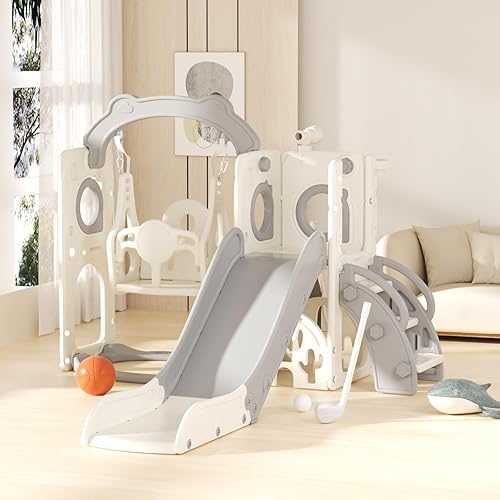 Miniatura 8 de KORIMEFA Juego de tobogán y columpio 8 en 1 para niños pequeños de 1 a 3 años, parque infantil para interiores y exteriores, juego de escalador con