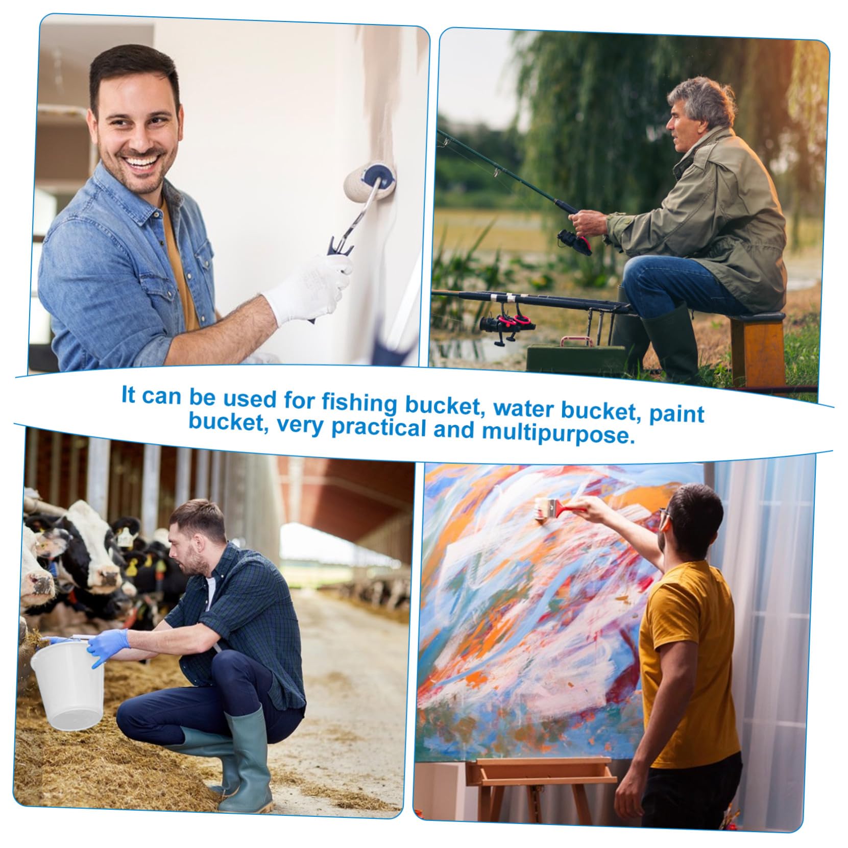 KOMBIUDA Seau Ménager pour Usage Domestique et Poignée Ergonomique et Peinture en Plastique Blanc 10l Couvercle Hermétique