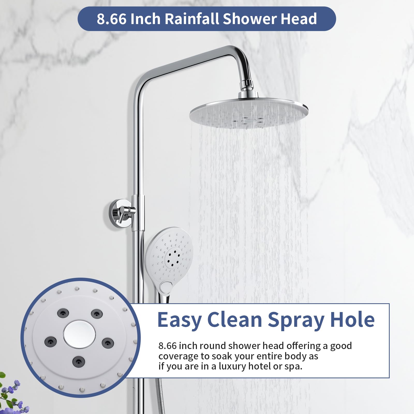 Duschsystem mit Armatur Chrom Runden Duschset ohne Thermostat aus Messing | Duscharmatur Komplettset Höhenverstellbar 80-117cm, Duschamaturenset mit 22 cm Regendusche, 3 Strahlarten Handbrause, 150mm