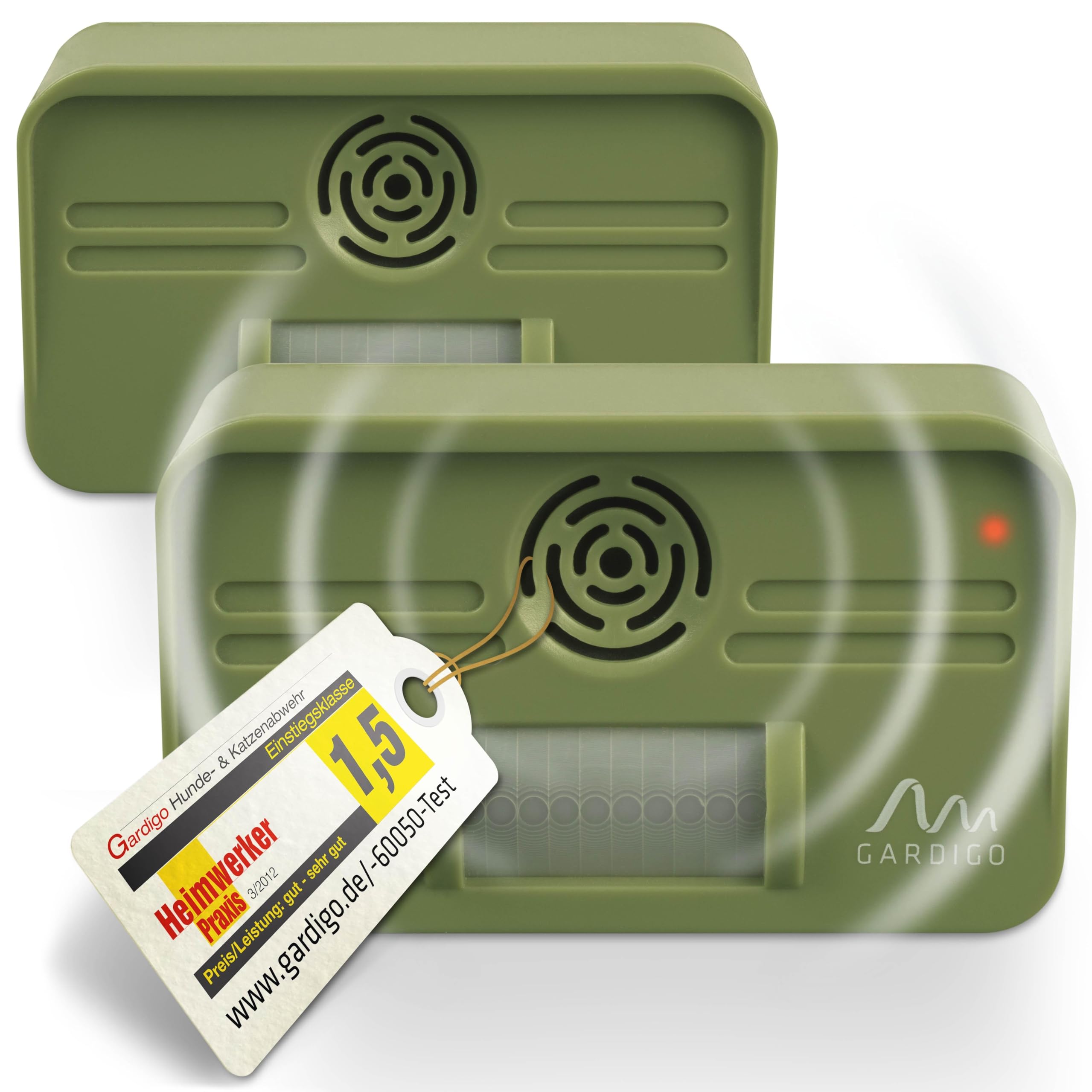 GARDIGO® Repellente per Cani a Ultrasuoni Dissuasori Gatti Angolo di Rilevamento 70° Copertura 7 m