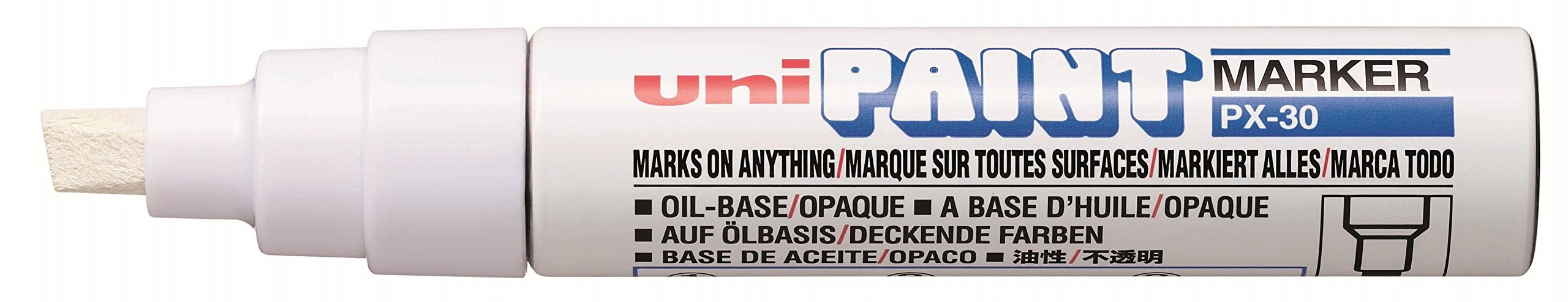 uni Paint Marker Chisel Tip Broad Point PX30 Line Width 4.0-8.5mm White Ref 9001985 [Pack 6]