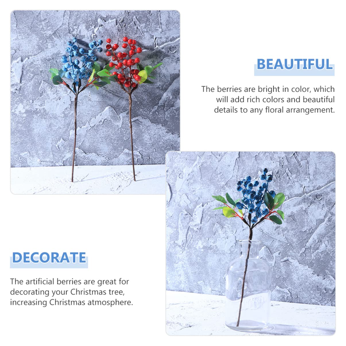 jojofuny 3 Set Di Bacche Artificiali Di Natale Bacche Di Agrifoglio Rami Decorazioni Di Bacche Artificiali 5 Pezzi*3