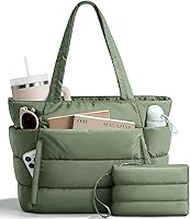 Bagstellar Puffer Tote Bag for Women - Lightweight Quilted Work Gym Travel Bag, 15.6" Laptop Sleeve, 40oz Tumbler Holder, Teacher Nurse School Bag