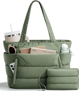 Bagstellar Puffer Tote Bag for Women - Lightweight Quilted Work Gym Travel Bag, 15.6" Laptop Sleeve, 40oz Tumbler Holder, Teacher Nurse School Bag
