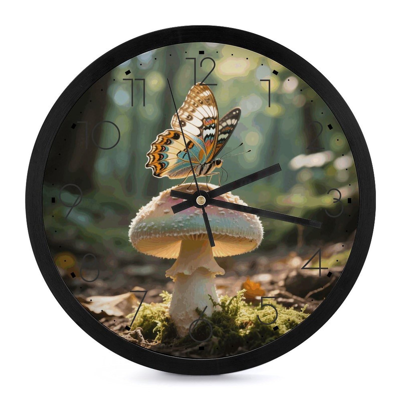 Horloge champignon papillon sans tic-tac avec grands chiffres lisibles
