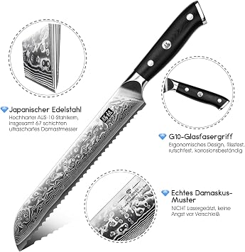 SHAN ZU Damask Bread Knife 20 cm with Serrated Edge