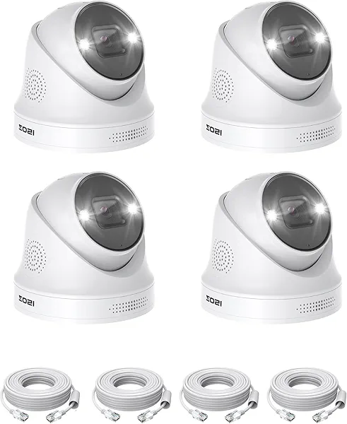 ZOSI 4Pack 5MP PoE Security Cameras with Ethernet Cables, Person Vehicle Detection, Color Night Vision, Sound Light Siren, 2 Way Audio, Weatherproof Outdoor Dome IP Cam Only Work with ZOSI P