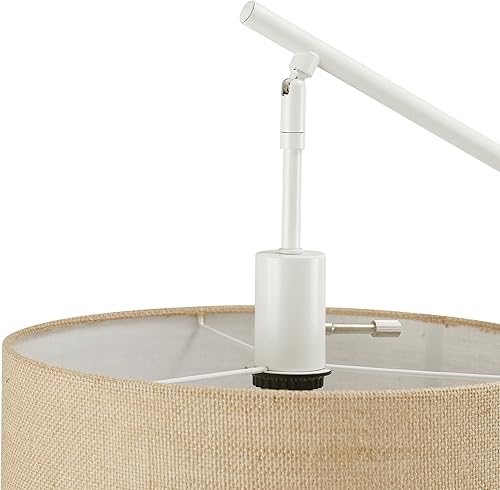 Miniatura 7 de GLOBE Serena eléctrica lámpara de pie de 66 pulgadas, blanco mate, detalles de madera sintética, pantalla de yute, interruptor giratorio regulable