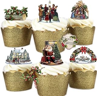 29 Stand Up Vintage Victorian Christmas Themed Premium Edible Wafer Paper Cake Toppers Decorations