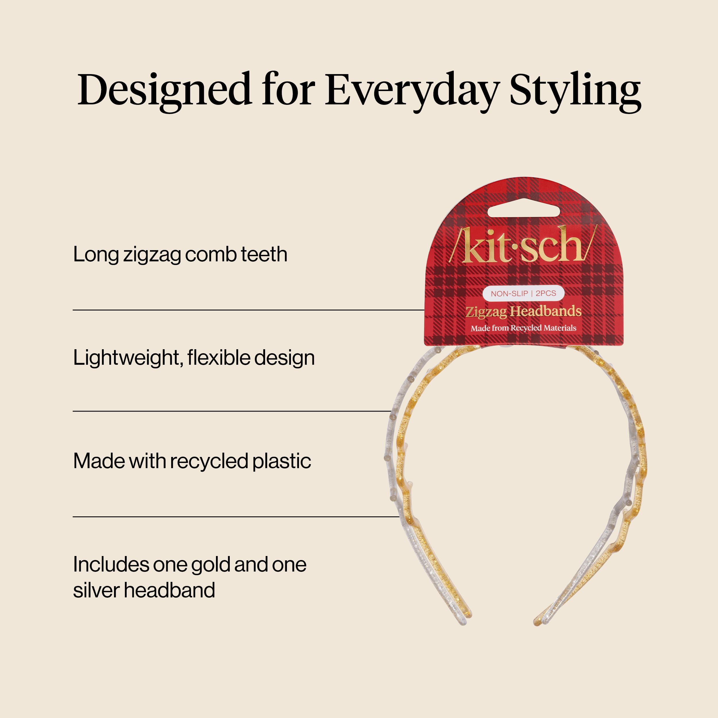 Kitsch Zig Zag Headbands for Women - Gold & Silver - 2 pcs view 4
