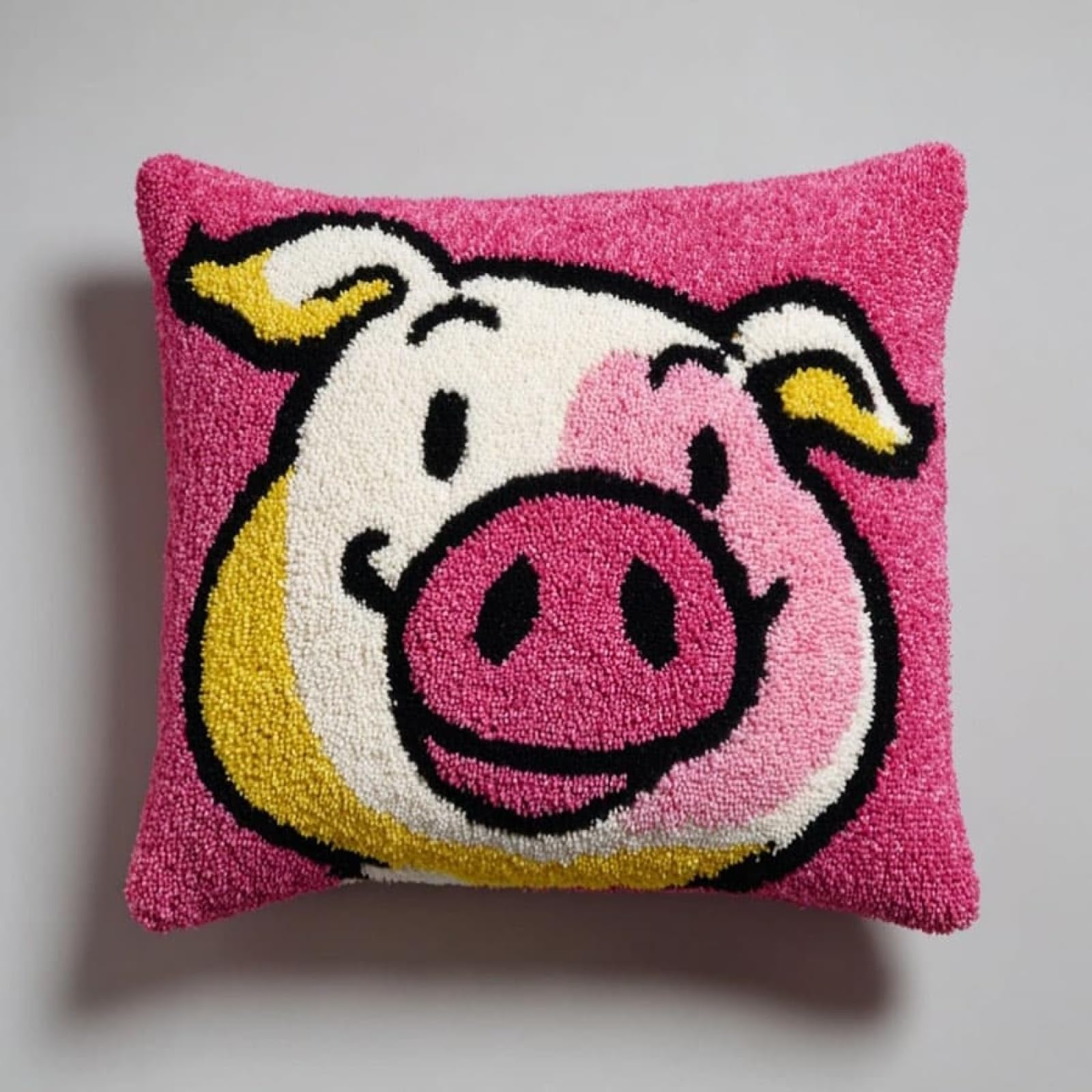AxiangziK Latch Hook Pillow Kit 17x17in,Cartoon Pig DIY Embroidery Cushion for Adults Beginners with Latch Hook Tool for Home Sofa Bedroom Decor