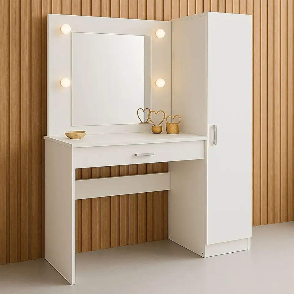 Penteadeira Camarim com Espelho e Iluminação 1 Porta e 1 Gaveta Branco