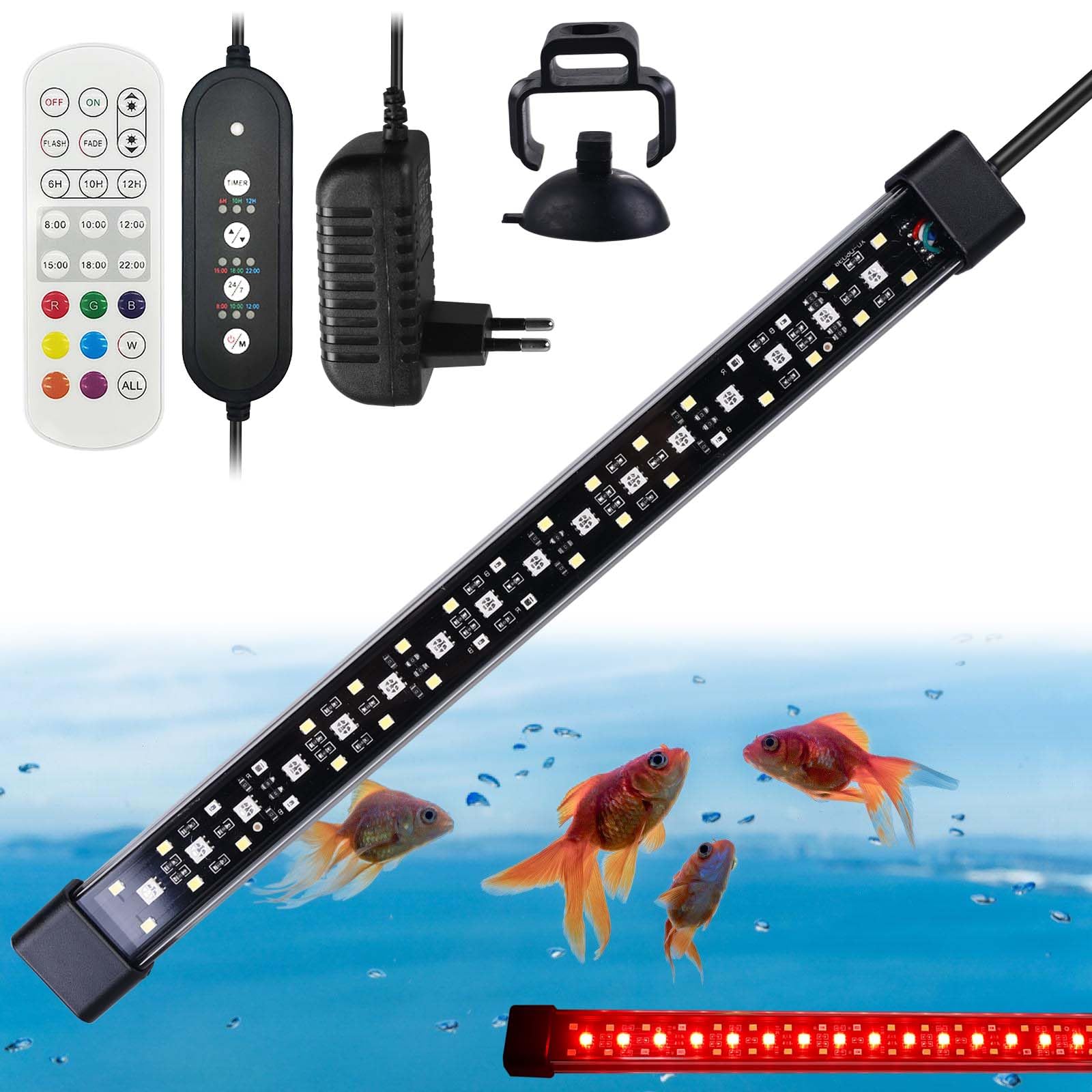 Luce Per Acquario, A Spettro Completo 18 W Modalità Naturale 24 Ore Su 24, Lampada Acquario, Staffe Estensibili Guscio Lega Di Alluminio Per Acquario Con Piante D'Acqua Dolce 45,72 A 60,96 Cm | IT - 2