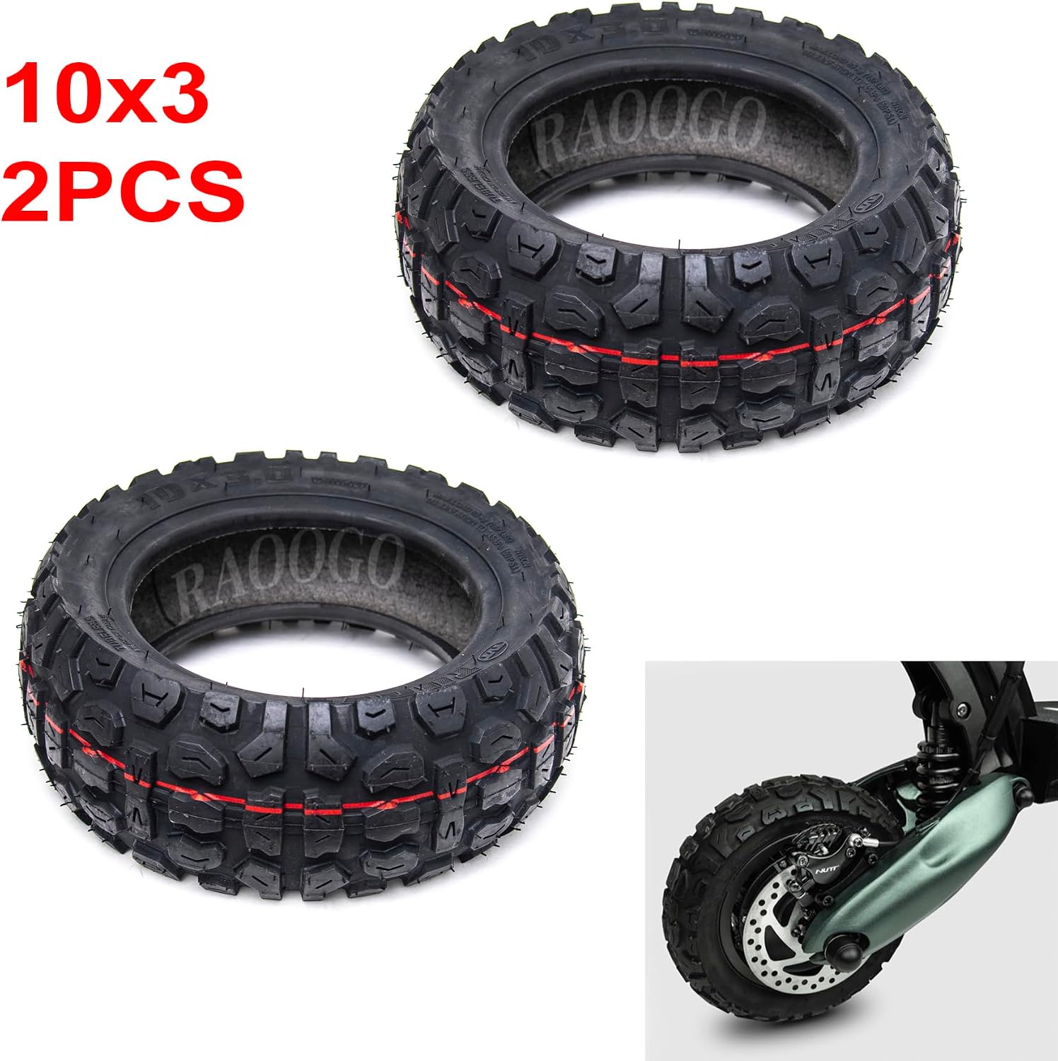 2 PCS 10x3 Tubeless Tire Off-Road Patern for Electric Scooter 6 inch Diameter Puncture resistant Anti-Slip Off Road Tire