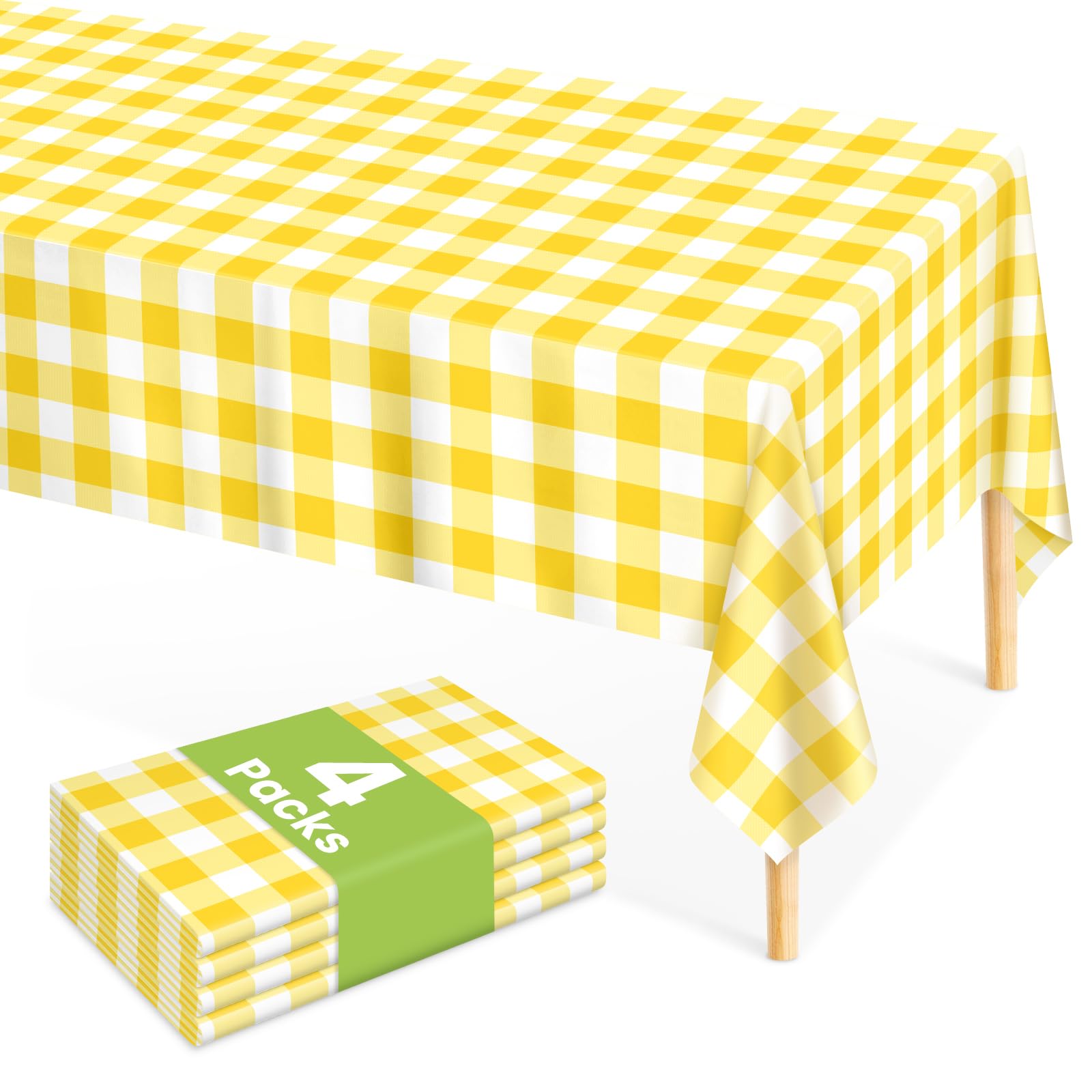 Mulbozy 4 Pcs Yellow Gingham Tablecloth, Yellow Checkered Table Cloth