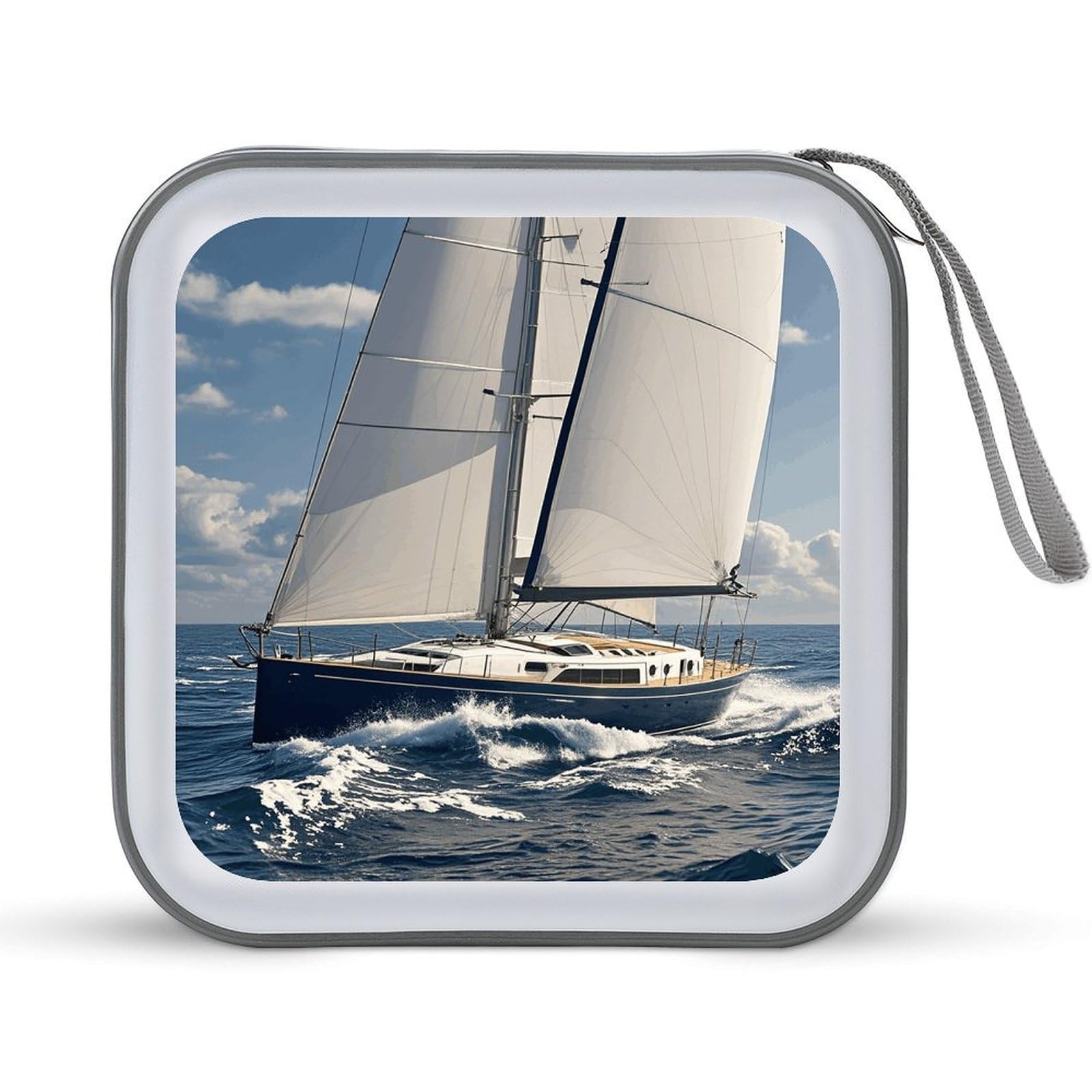 FekiLoot Nautical Sailboat 40 Capacity CD Case, Hard Plastic DVD Holder, DVD Disc Storage Folder for Car Laptop Zipper Organizer