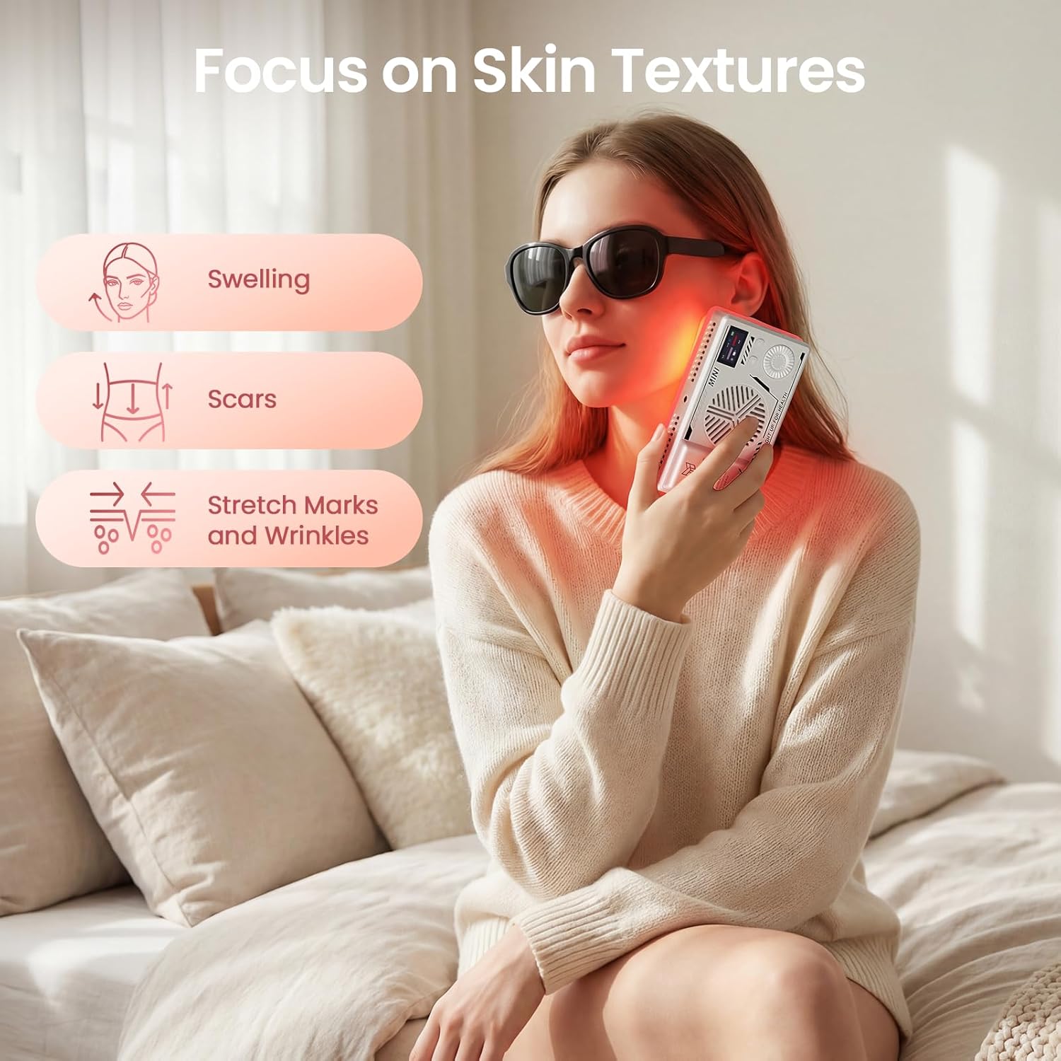 Infrared Red Light Therapy Panel with 144 LEDs for Face Body, Dual Wavelength (660nm Red & 850nm NIR) for Pain Relief, Muscle Recovery, Skin Care, Portable Rechargeable for Home and Travel Use