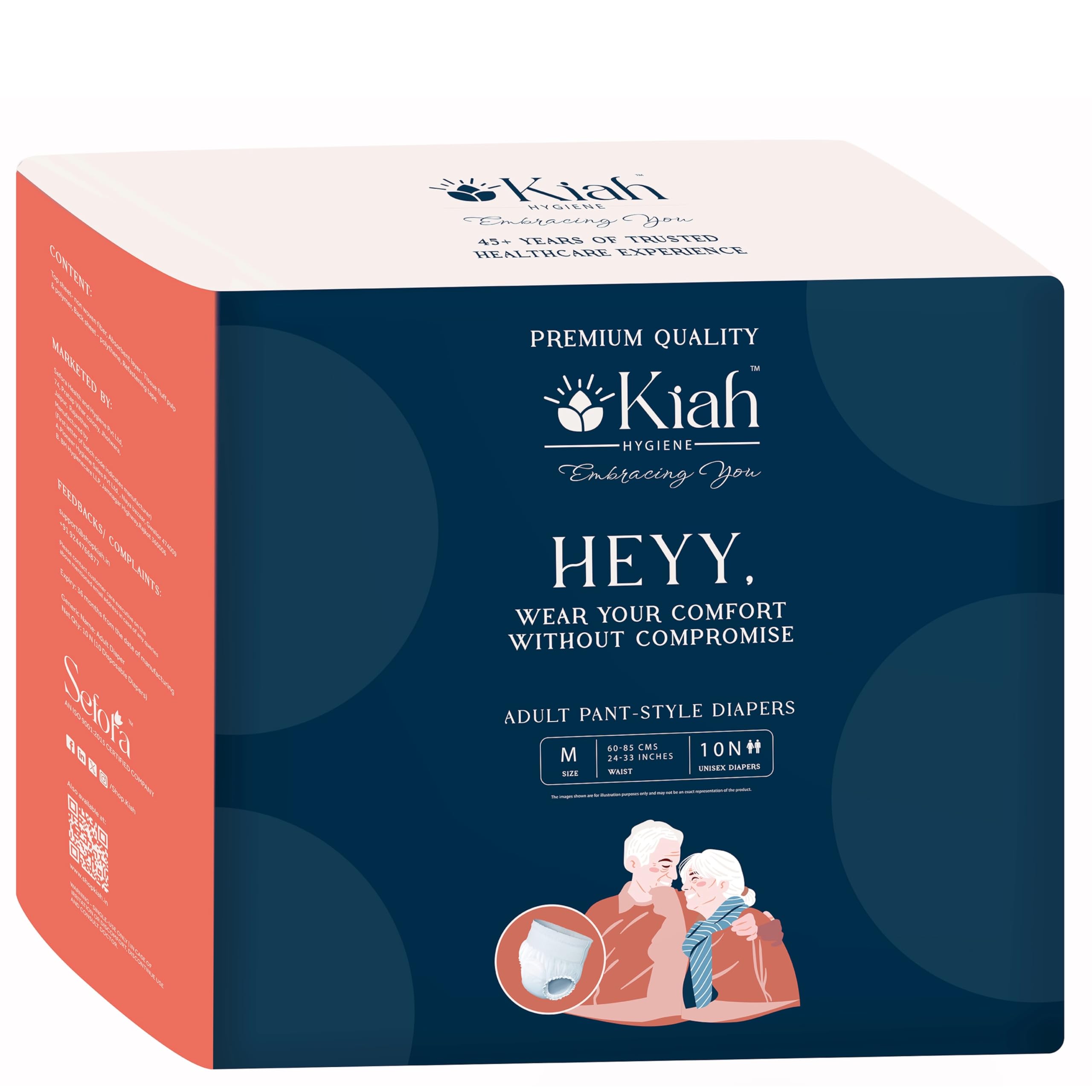 Kiah Hygiene Adult Pull Up Pants Diapers Unisex Ultra Comfort | Size - M, Waist (60-85 cm) | Upto 10-12 Hrs of Maximum Absorption and Leak Protection | Breathable Material-Odour Control | Pack of 1-image-4