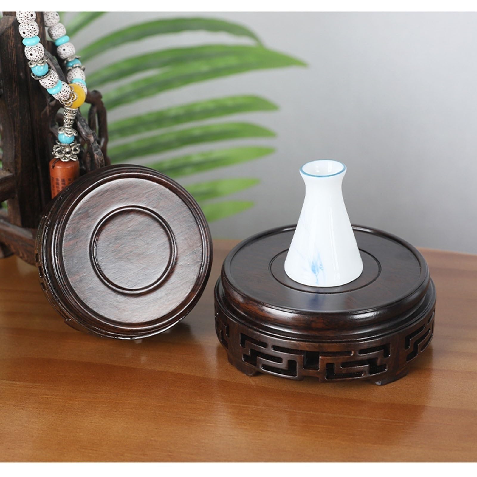 SLEEVE Base de Bonsaï Bois Massif Fond Rond Grain de Bois Petit théière Vase bonsaï bonsaï en Pot Jade Bouddha Statue décoration présentoir Base de Vase en Bois (Size : 4.9in)