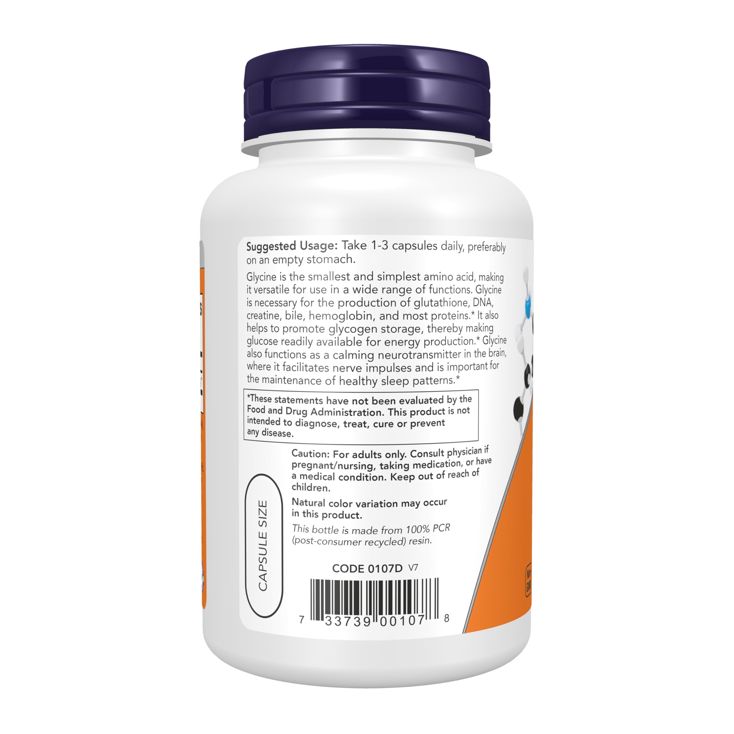 NOW Supplements, Glycine 1,000 mg, Free-Form, 100 Veg Caps — Amazon image 3