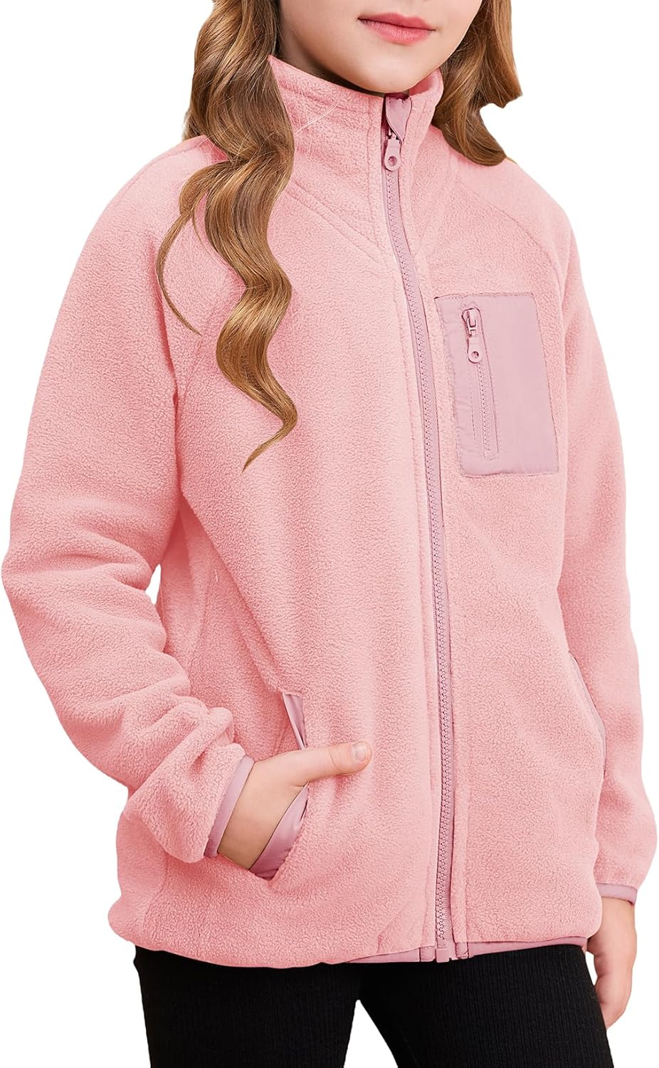 Girls Fleece Jacket Full Zip Fall Winter Soft Sherpa Coat Outwear with Pockets Size 6-15 Years