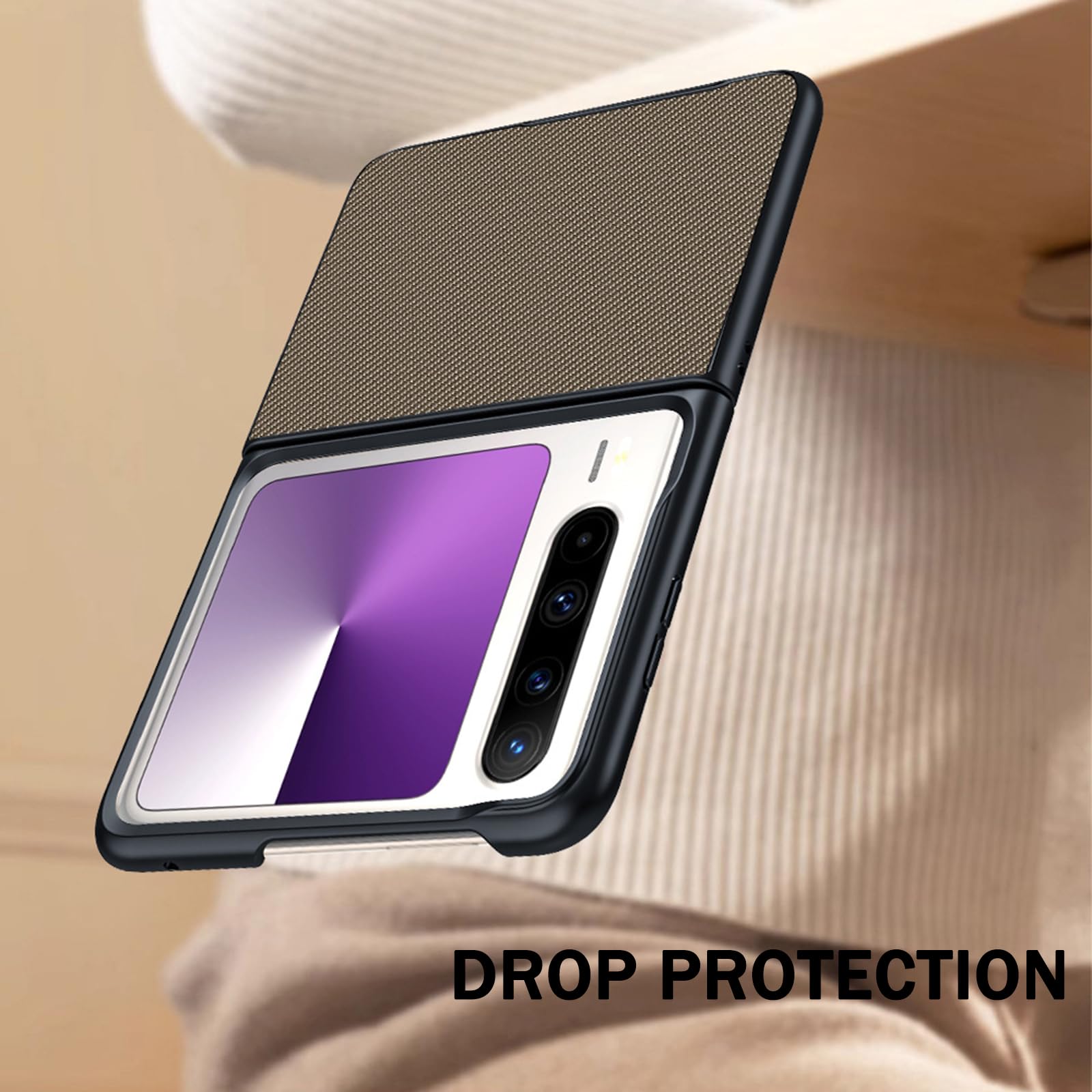 Ultra Mince Coque pour Huawei Pura X, Fibre de Carbone Texture Cuir Etui Luxe Léger Anti-Empreinte Housse,d'or,Pura X