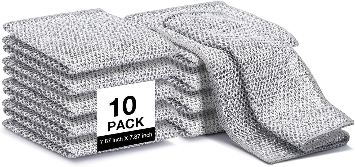 AccuPrints Multifunctional Non-Scratch Dishwashing Rags -Pack of10 Double Layer Silver Wire Mesh Knit Cleaning Cloth, Wire Dish Towels for Kitchen, Sinks, Pots, Pans (B0D9S4HGRM) Amazon Price History, Amazon Price Tracker