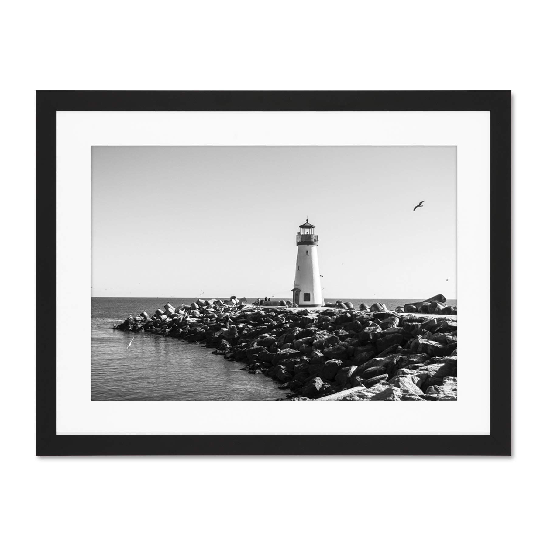 Lighthouse Rocks Ocean BW Living Room Home Large Art Print Poster Wall Decor 18x24 inch Supplied Ready To Hang With Included Mount Brackets