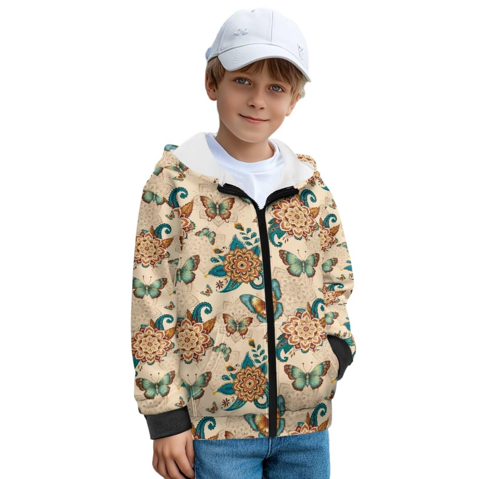 Xoenoiee Dziecięce bluzy z kapturem dla chłopców i dziewcząt kurtka zapinana na zamek z kieszenią nastolatki bluza z kapturem z długim rękawem 6-16 sweter top