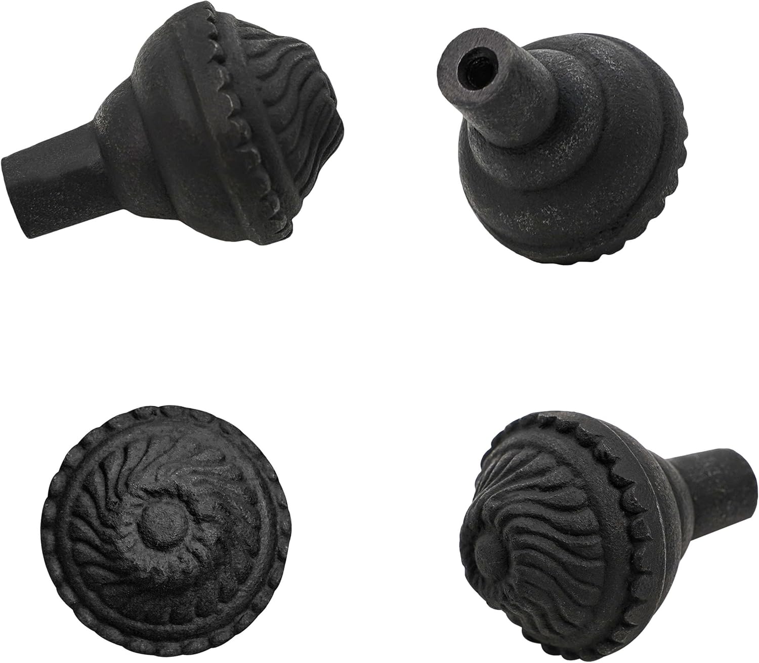 Cast Iron Round Cabinet Knobs 1-1/4 Inch Diameter, Rustic Hand Forged Drawer Pulls, Black Decorative Hardware for Cabinets and Furniture, Pack of 4