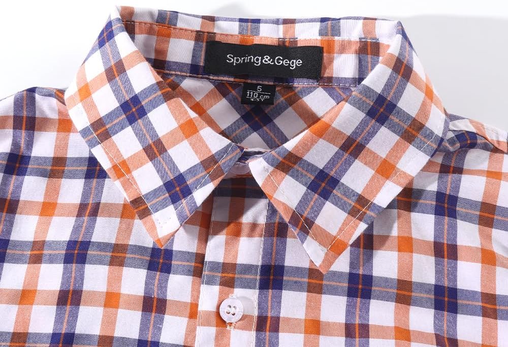 Spring&Gege Boys' Long Sleeve Button Down Shirts Casual Woven Plaid (4-12 Years) - Image 4