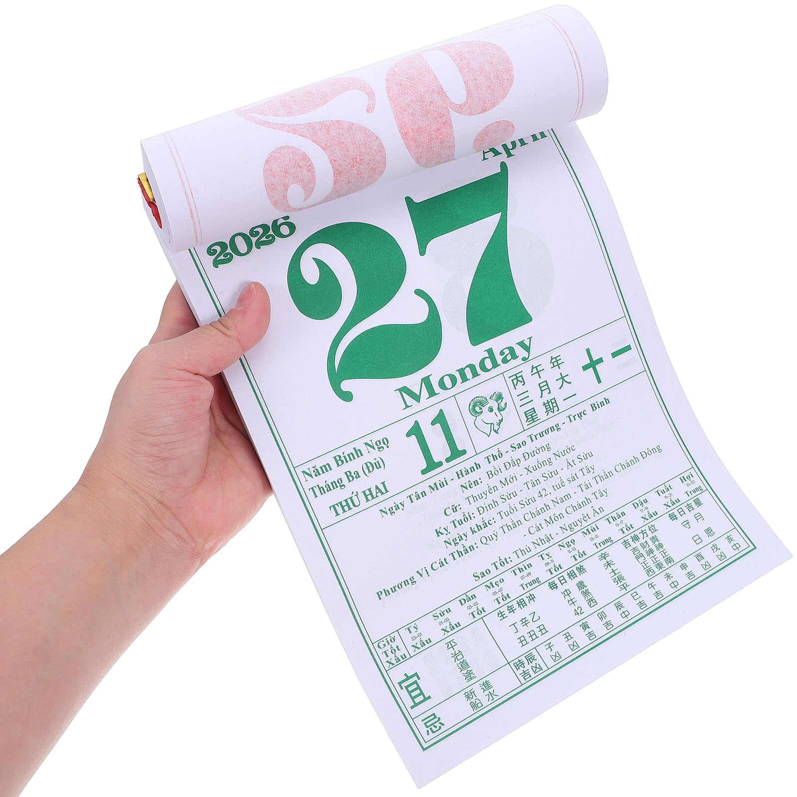 FOMIYES Calendario Cinese da Parete 2026 Anno del Cavallo Calendario Lunare da Appendere Tradizionale Vietnamita 190X260 MM Planner Annuale Termini Solari e Lunari per Capodanno e