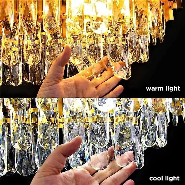 Image of Zingy Modern Ceiling Lamp 5-Tier Round Crystal Chandelier for Living Room | Modern Ceiling Light Jhumar for Hall for Home Decoration + 3 Color LED Light (Full Gold, 600MM) R