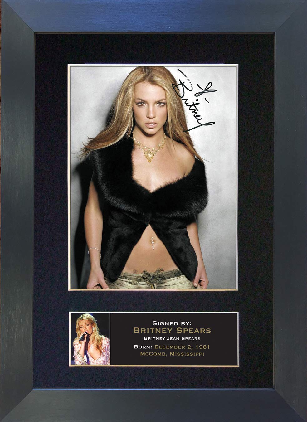The Autograph Collector Gold,Black Britney Spears Signed Autograph Mounted Photo Reproduction Print A4 Very Rare (297 X 210Mm) #238 (Black Frame)