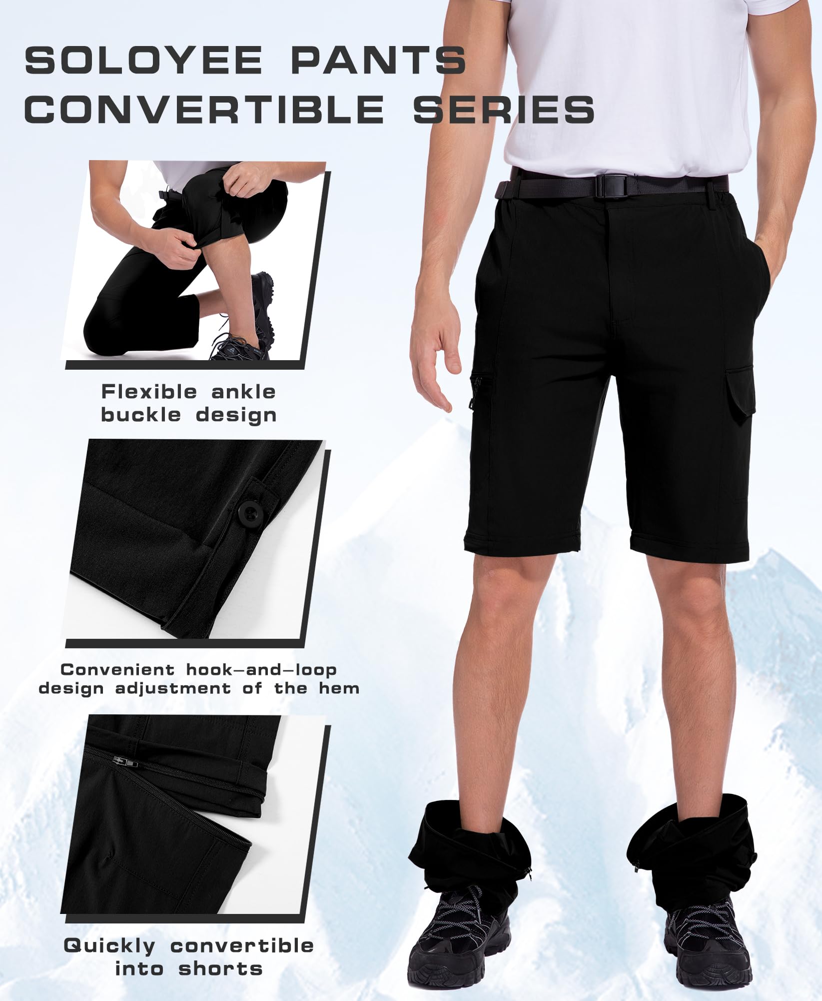 Zip Off Hose Herren Wasserdicht & Schnelltrocknend Wanderhose Herren Sommer Outdoor Hosen für Herren mit Gürtel Abnehmbare Trekkinghose für Wandern, Camping & mehr